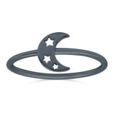 Moon with Stars Ring Oxidized Band Solid 925 Sterling Silver (8mm)