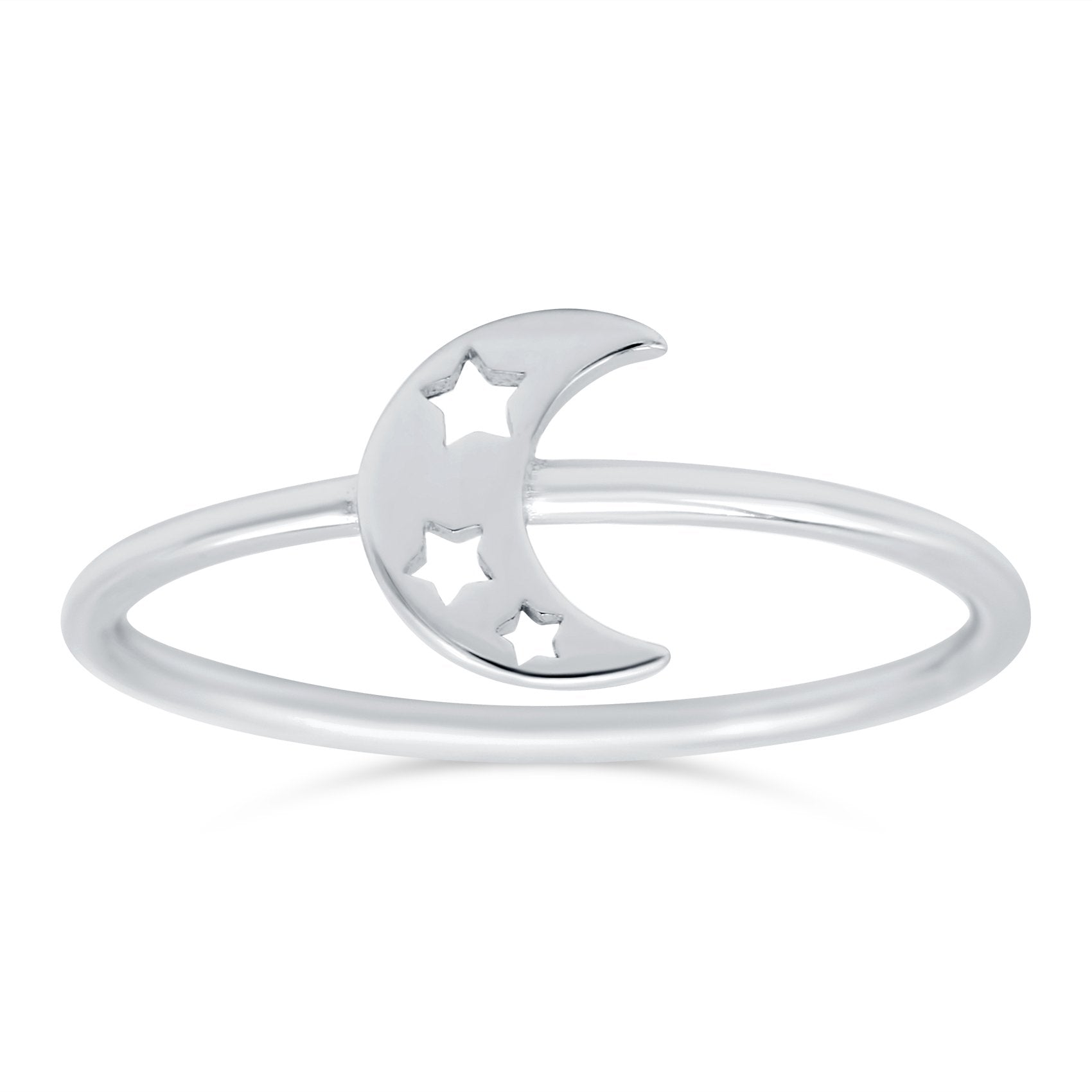 Moon with Stars Ring Oxidized Band Solid 925 Sterling Silver (8mm)