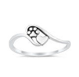 Paw Heart Promise Ring Band Solid 925 Sterling Silver