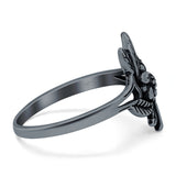 Flower Band Oxidized Ring Solid 925 Sterling Silver (14mm)