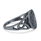 Celtic Tree of Life Signet Band Oxidized Ring Solid 925 Sterling Silver (12mm)