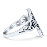 Vintage Triquetra Celtic Cross Traditional Infinity Knot Fashionable Oxidized Ring Band Thumb Ring (17mm)