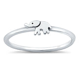 Petite Dainty Elephant Band Rhodium Plated Ring Solid 925 Sterling Silver (4mm)