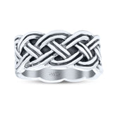 Twisted Braided Full Eternity Ring Oxidized Band Solid 925 Sterling Silver Thumb Ring (10mm)