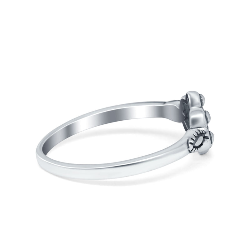Bali Flower Oxidized Band Plain Ring 925 Sterling Silver