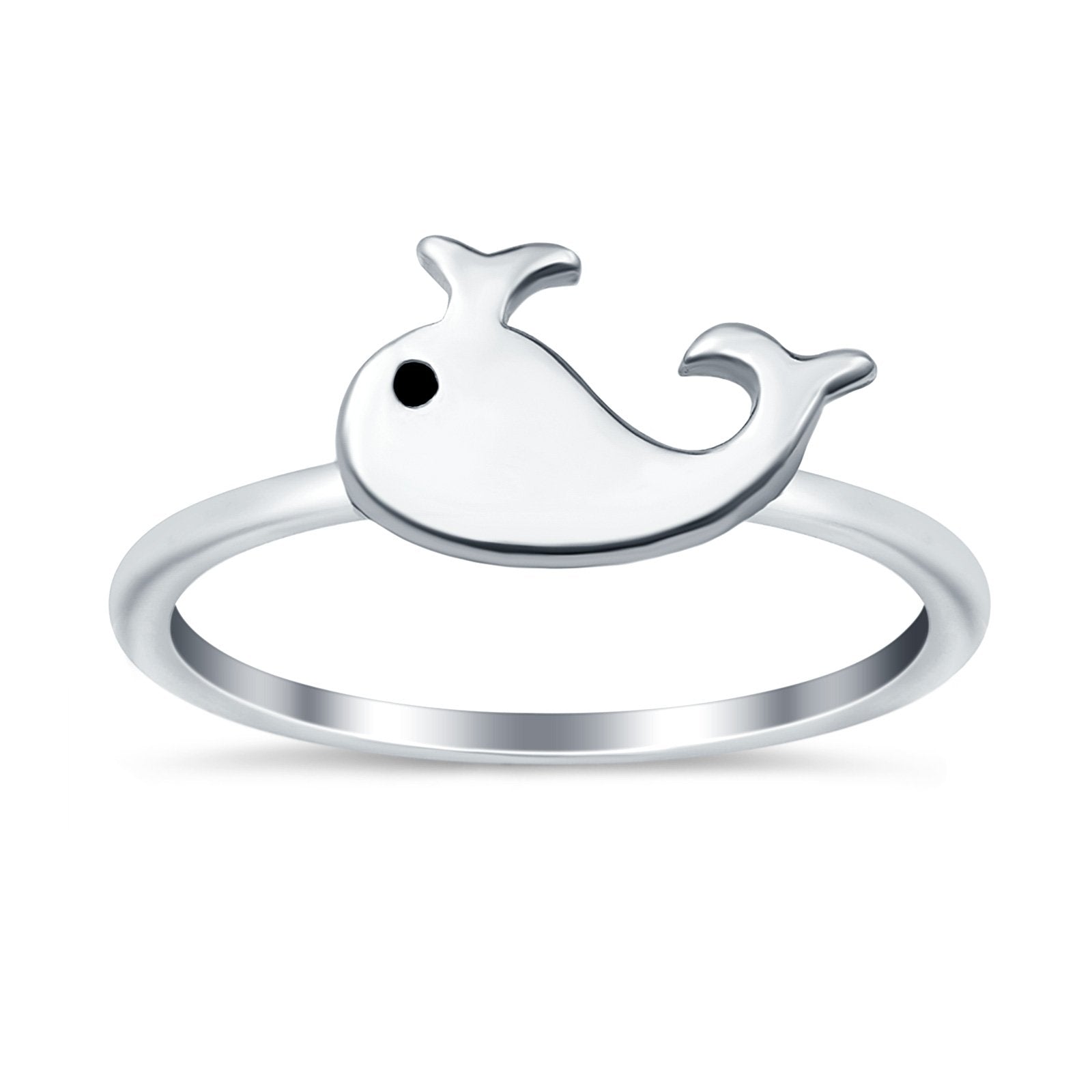 Whale Plain Ring Band 925 Sterling Silver