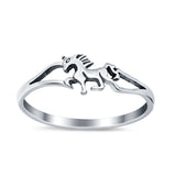 Petite Dainty Horse Plain Ring Oxidized Band 925 Sterling Silver