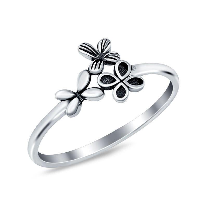 Three Butterflies Ring Plain Band Oxidized 925 Sterling Silver