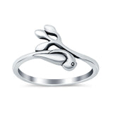 Bird on Branch Plain Ring Band Oxidized 925 Sterling Silver