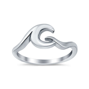 Waves Plain Ring Band 925 Sterling Silver