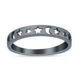 Moon Star Band Plain Ring Round 925 Sterling Silver