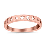 Moon Star Band Plain Ring Round 925 Sterling Silver