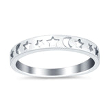 Moon Star Band Plain Ring Round 925 Sterling Silver