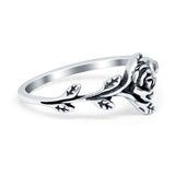 Rose Plain Ring Band Flower Oxidized 925 Sterling Silver