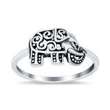 Lucky Filigree Elephant Plain Ring Oxidized 925 Sterling Silver