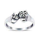 Comedy Mask Smile Now Cry Later Oxidized Plain Ring 925 Sterling Silver