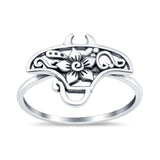 Tropical Stingray Plain Ring Band Oxidized 925 Sterling Silver