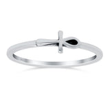 Petite Dainty Ankh Cross Band Oxidized Thumb Ring Solid 925 Sterling Silver (5mm)