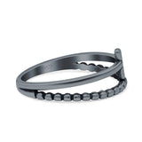 Beaded Cross Ring Band Oxidized 925 Sterling Silver (7mm)