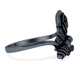 Bee & Flower Ring Oxidized Band Solid 925 Sterling Silver (18mm)