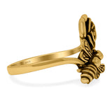 Bee & Flower Ring Oxidized Band Solid 925 Sterling Silver (18mm)