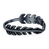 Fern Leaves Ring Oxidized Band Solid 925 Sterling Silver (5mm)