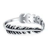 Fern Leaves Ring Oxidized Band Solid 925 Sterling Silver (5mm)