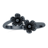 Flowers Band Oxidized Ring Solid 925 Sterling Silver Thumb Ring (9mm)