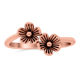 Flowers Band Oxidized Ring Solid 925 Sterling Silver Thumb Ring (9mm)