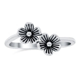 Flowers Band Oxidized Ring Solid 925 Sterling Silver Thumb Ring (9mm)
