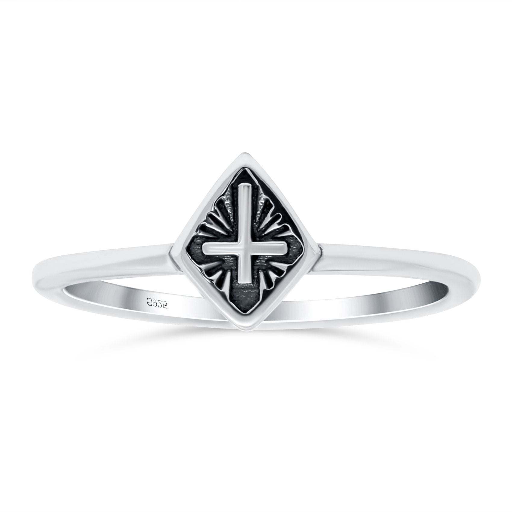 Cross Band Oxidized Ring Solid 925 Sterling Silver Thumb Ring (8mm)