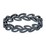 Leaves Ring Oxidized Band Solid 925 Sterling Silver (4mm)
