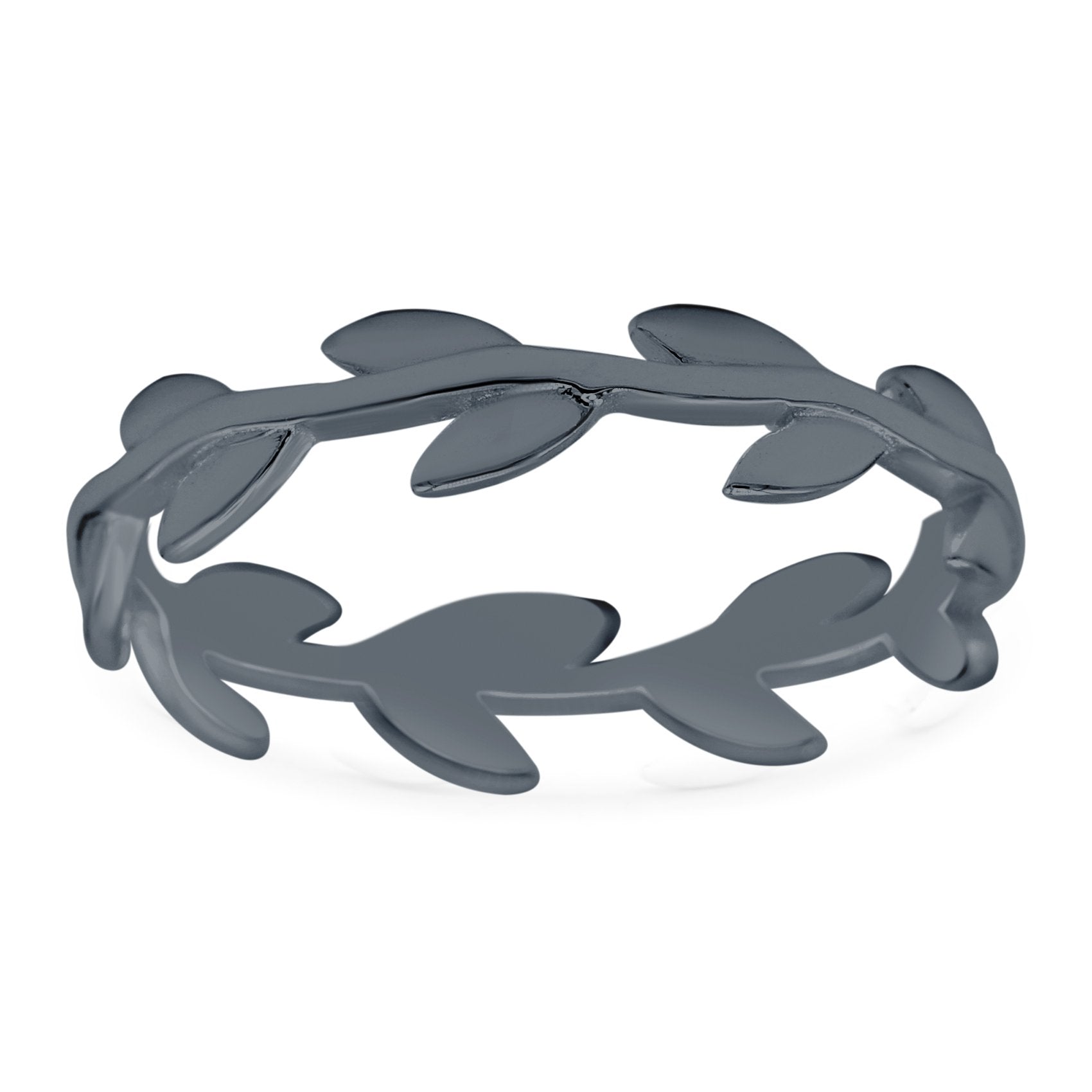 Vine Leaves Ring Oxidized Band Solid 925 Sterling Silver (4mm)