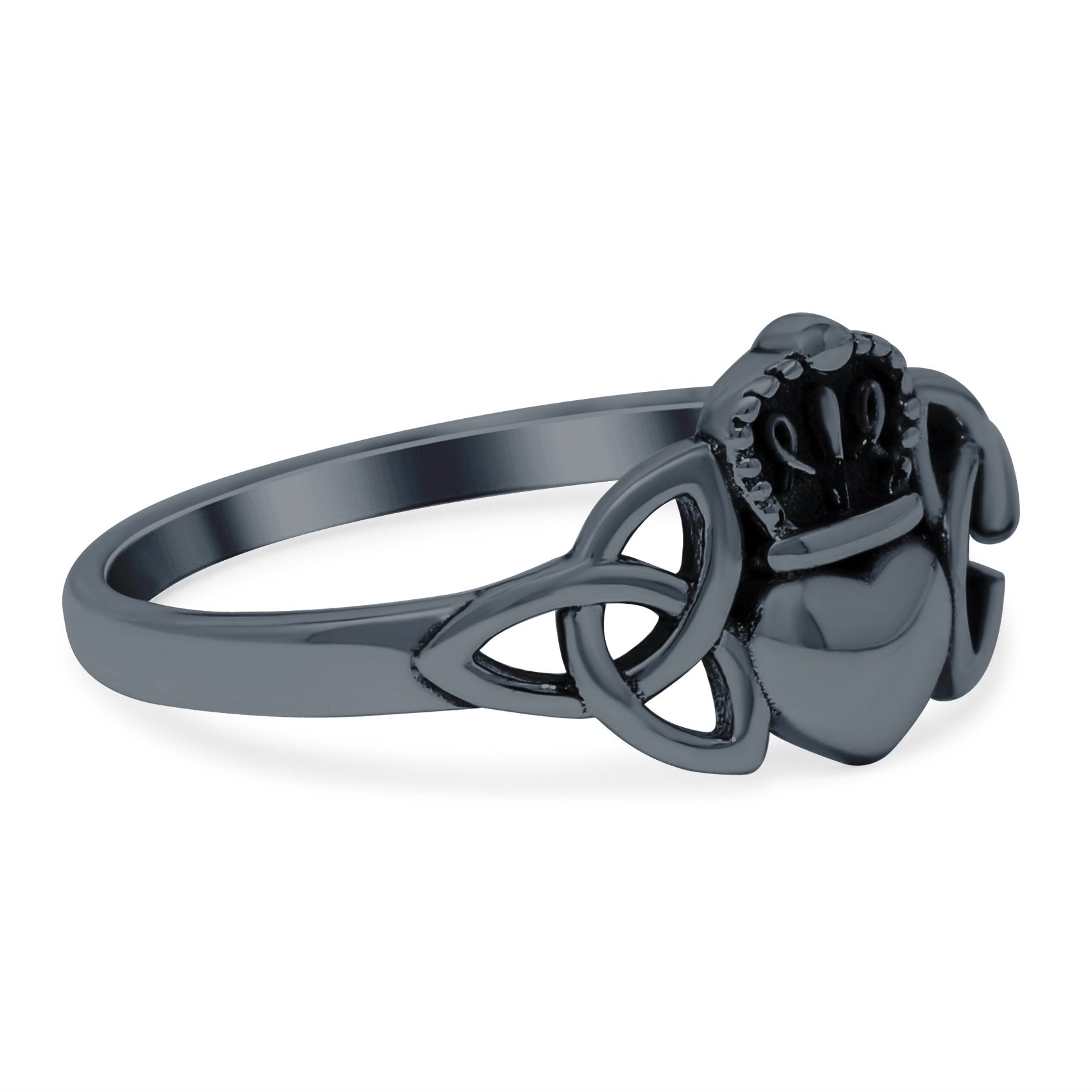 Celtic Claddagh Band Oxidized Ring Solid 925 Sterling Silver (9mm)