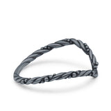 Thin Rope V Shape Oxidized Band Ring Solid 925 Sterling Silver (2mm)