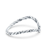 Thin Rope V Shape Oxidized Band Ring Solid 925 Sterling Silver (2mm)