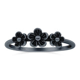 Flowers Ring Oxidized Band Solid 925 Sterling Silver Thumb Ring (5.5mm)