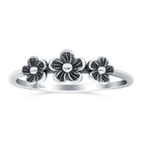 Flowers Ring Oxidized Band Solid 925 Sterling Silver Thumb Ring (5.5mm)