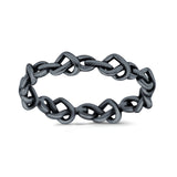 Heart Knots Oxidized Band Ring Solid 925 Sterling Silver (4mm)