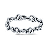 Heart Knots Oxidized Band Ring Solid 925 Sterling Silver (4mm)