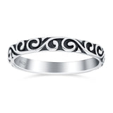 Swirls Ring Oxidized Band Solid 925 Sterling Silver Thumb Ring (4mm)