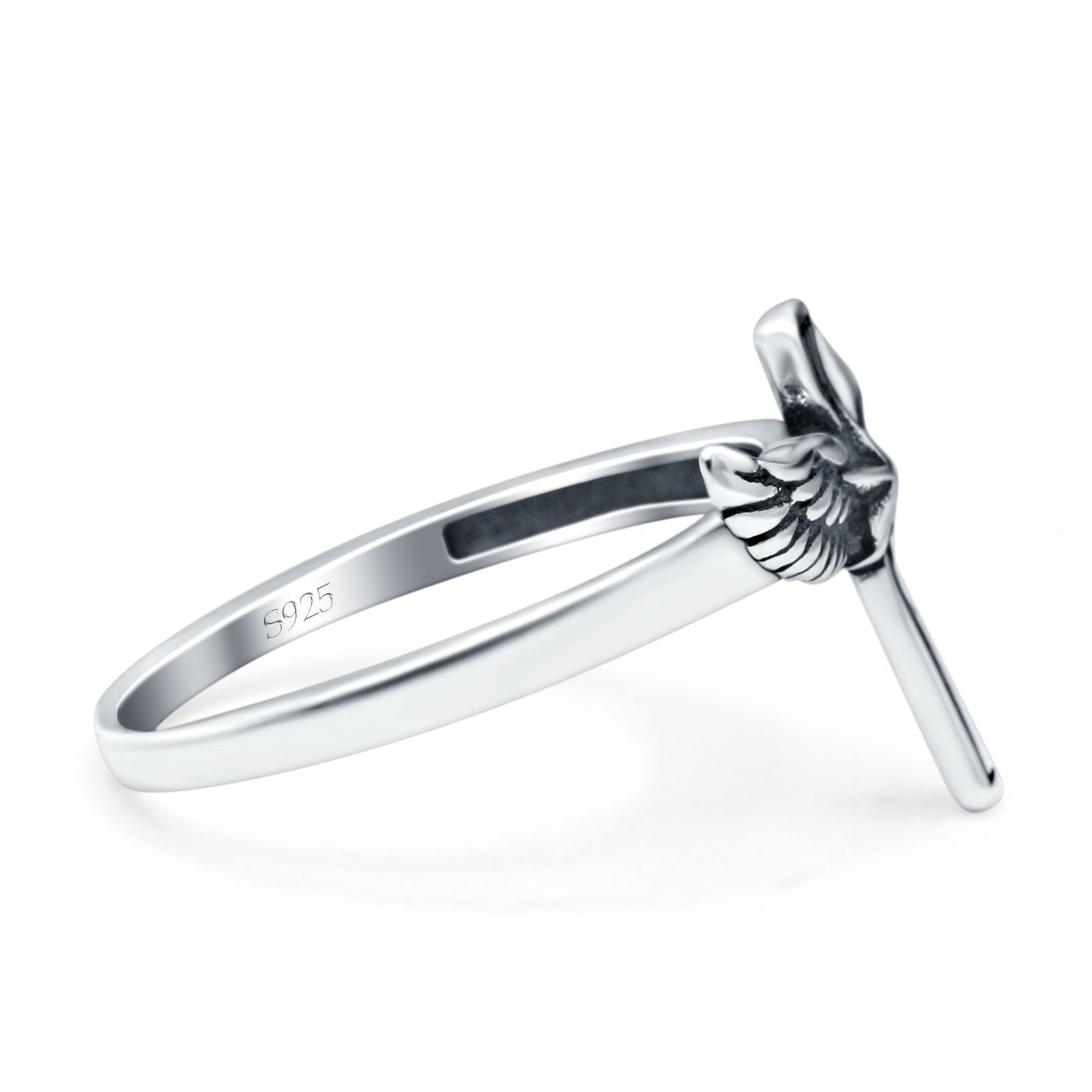 Cross Wings Ring Oxidized Band Solid 925 Sterling Silver Thumb Ring (13.5mm)