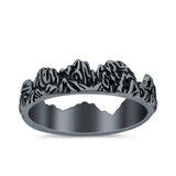 Mountains Band Oxidized Ring Solid 925 Sterling Silver (6mm)