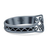 Classic Filigree Heart Artisan Trend Bali Oxidized Ring Band Solid 925 Sterling Silver Thumb Ring (7mm)