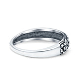 Flowers Ring Oxidized Band Solid 925 Sterling Silver Thumb Ring (5mm)