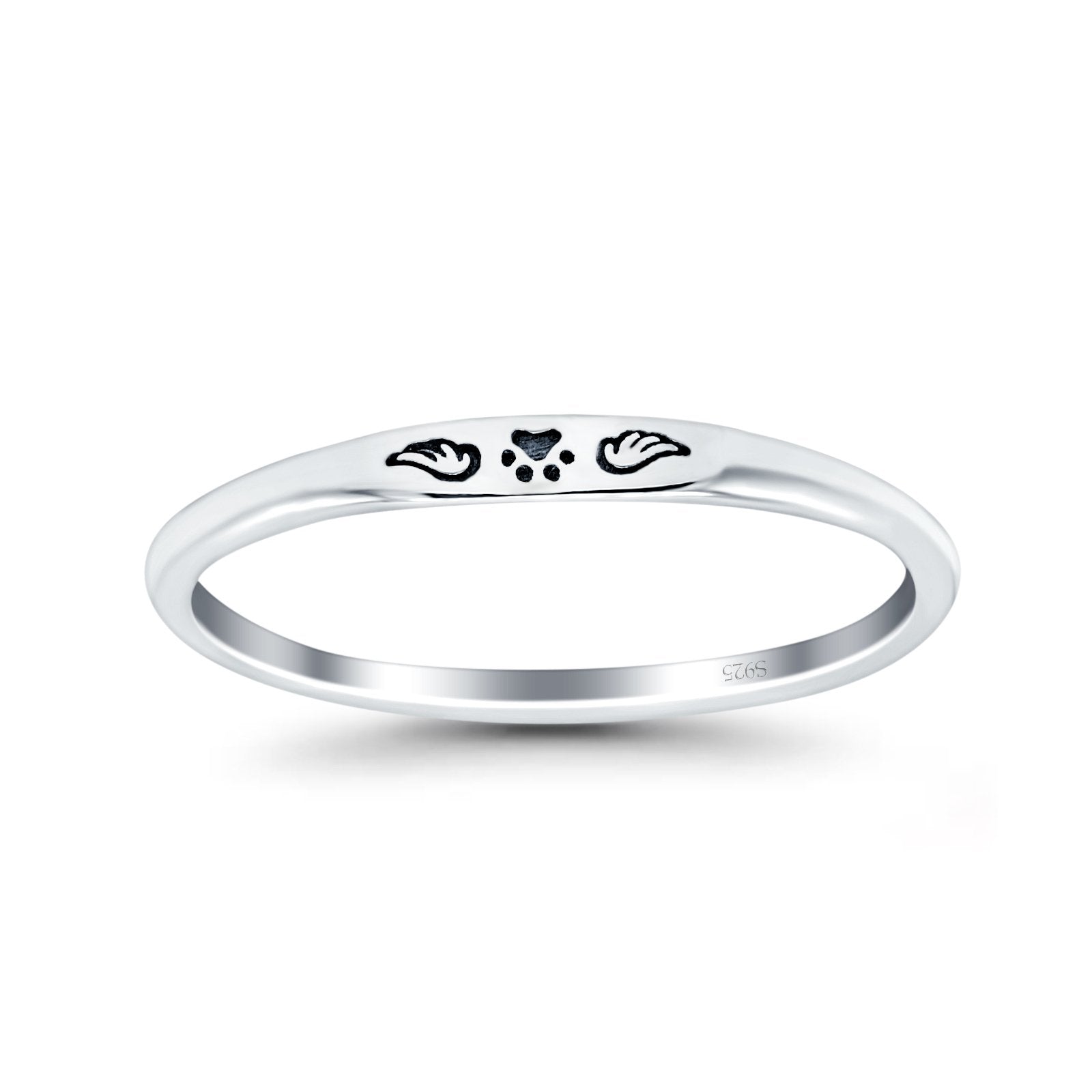 Paw Print Wings Ring Oxidized Band Solid 925 Sterling Silver