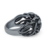 Owl Ring Oxidized Band Solid 925 Sterling Silver Thumb Ring (10.5mm)