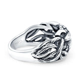 Owl Ring Oxidized Band Solid 925 Sterling Silver Thumb Ring (10.5mm)
