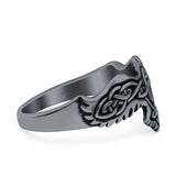 Celtic Ring Oxidized Band Solid 925 Sterling Silver Thumb Ring (11mm)