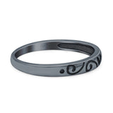 Heart Band Oxidized Ring Solid 925 Sterling Silver (3mm)